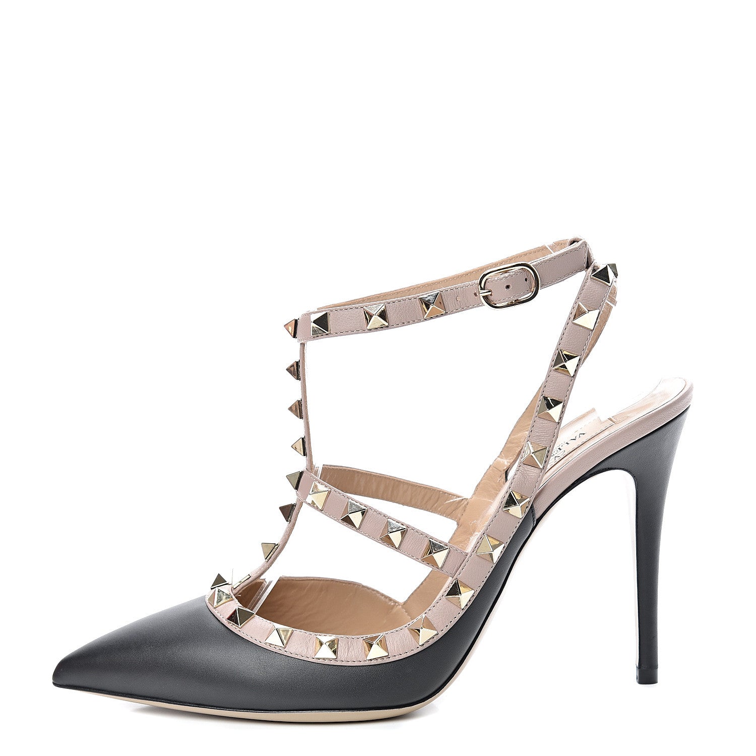 Valentino Garavani Nappa Rockstud Ankle Strap Pumps 38.5 Black Poudre 1 of 10