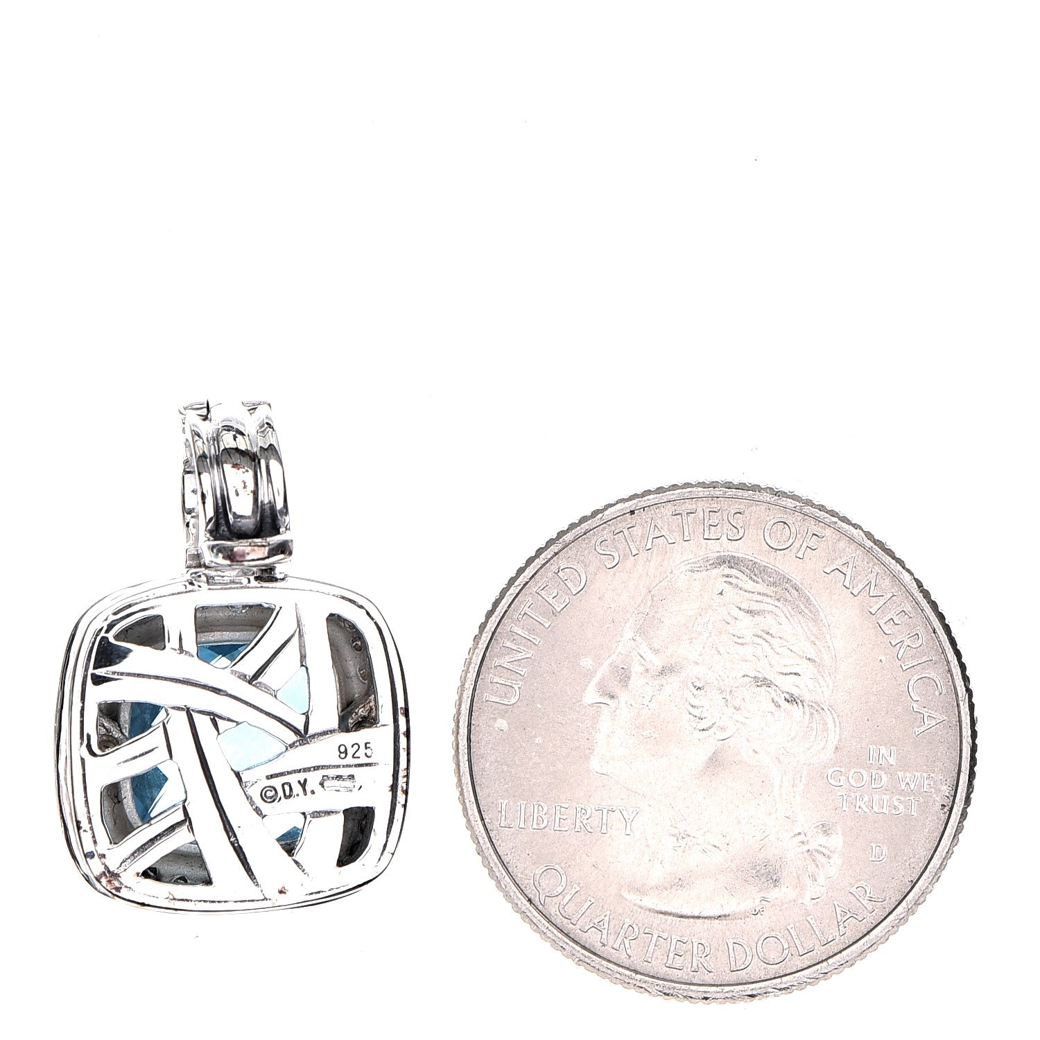 David Yurman Sterling Silver Diamond Blue Topaz 11mm Albion Enhancer Pendant 2 of 4