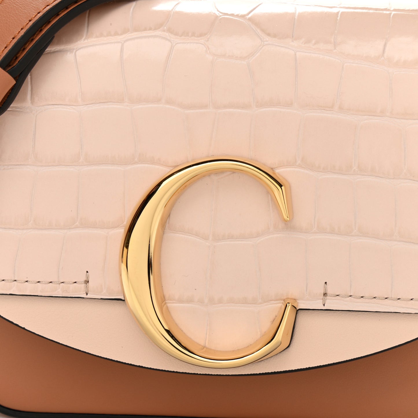 Calfskin Crocodile Embossed Mini C Double Carry Cement Pink