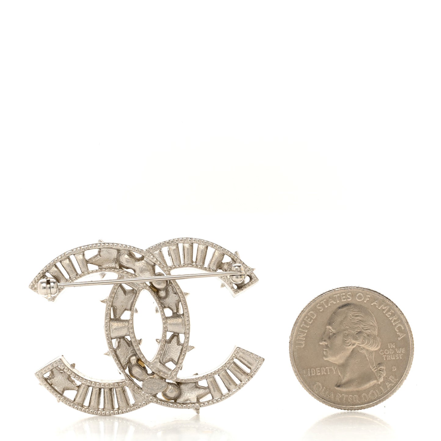 Crystal Pearl CC Star Coco Flapper Brooch Silver