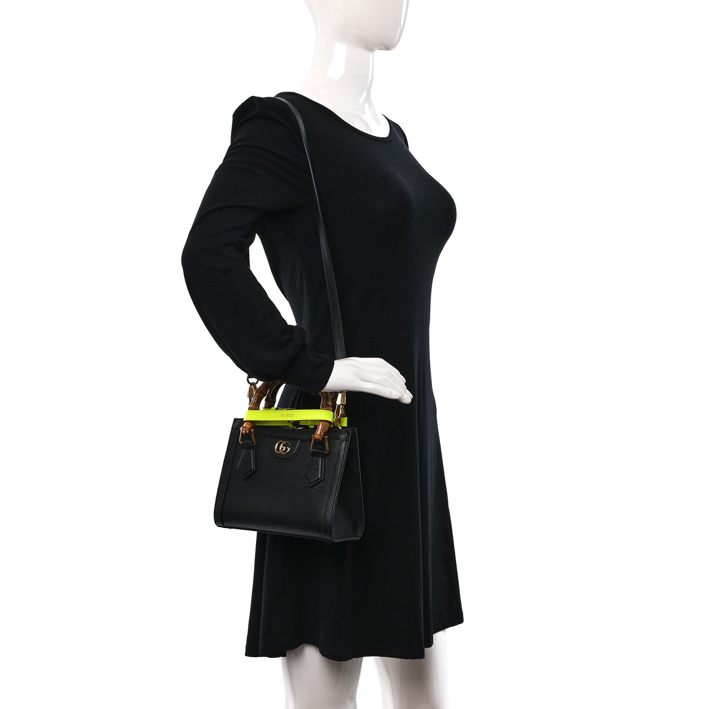 Wonka Grain Calfskin Mini Diana Tote Bag Black Yellow Fluo