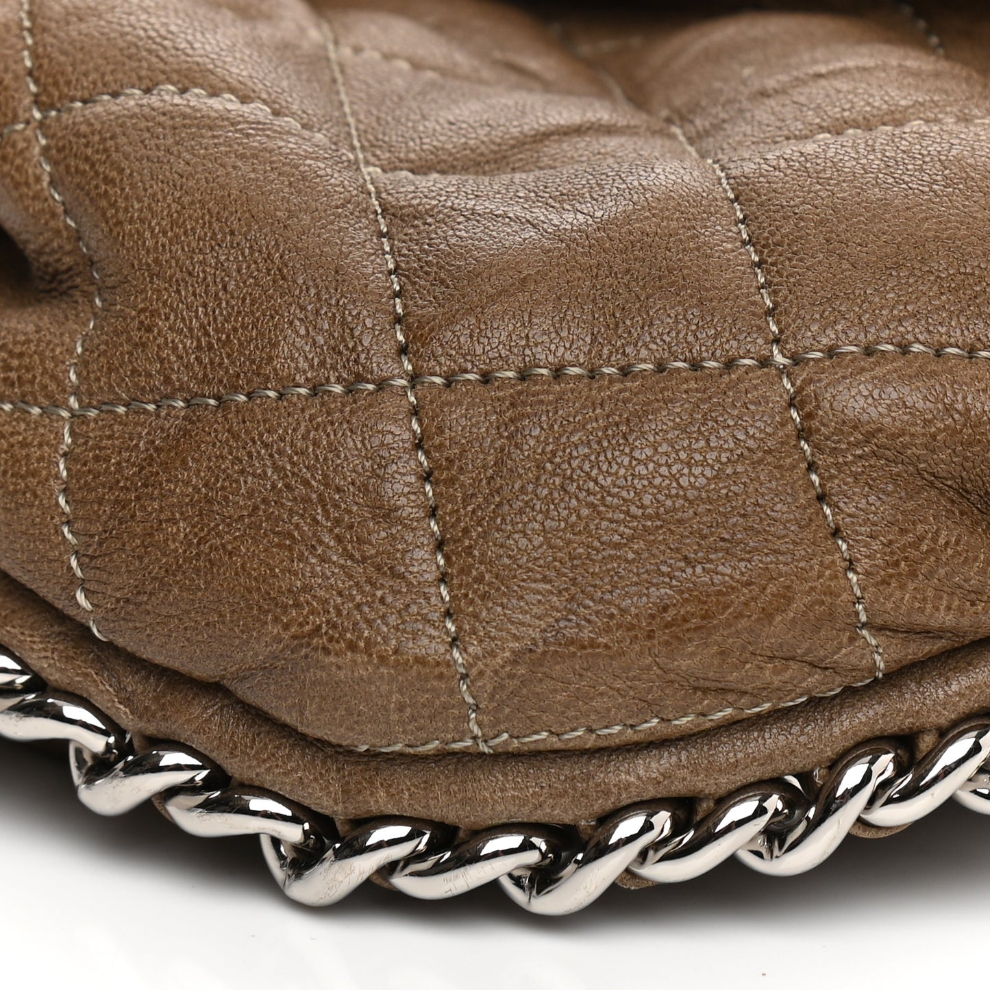 Washed Lambskin Quilted Medium Chain Around Messenger Taupe