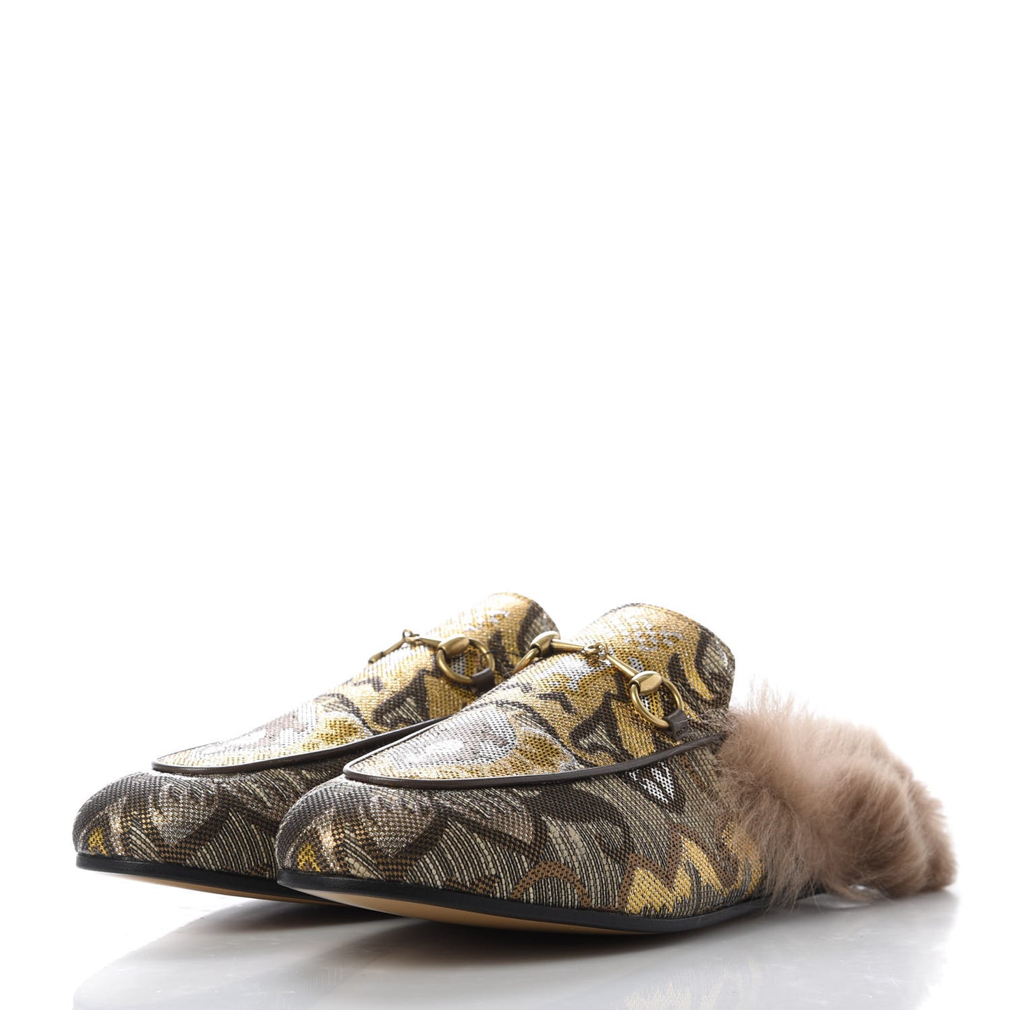 Brocade Fur Womens Princetown Slippers 40.5 Brown