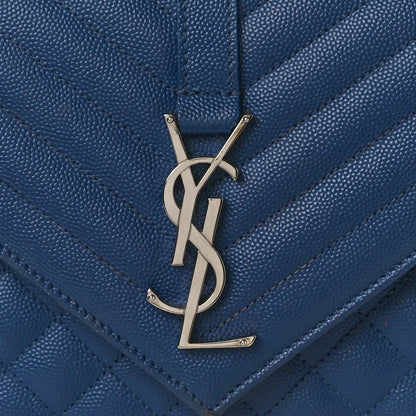 Saint Laurent Grain De Poudre Textured Mixed Matelasse Triquilt Medium Monogram Satchel Denim 8 of 11