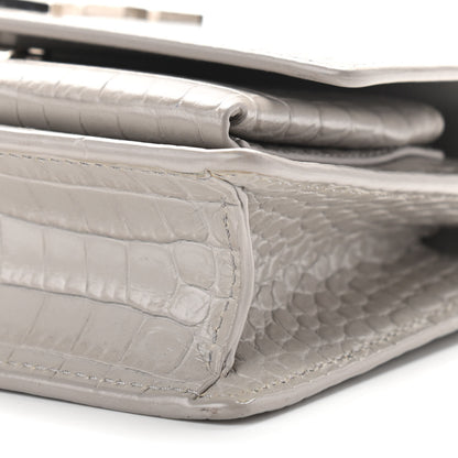 Saint Laurent Calfskin Crocodile Embossed Monogram Sunset Chain Wallet Light Grey 10 of 13