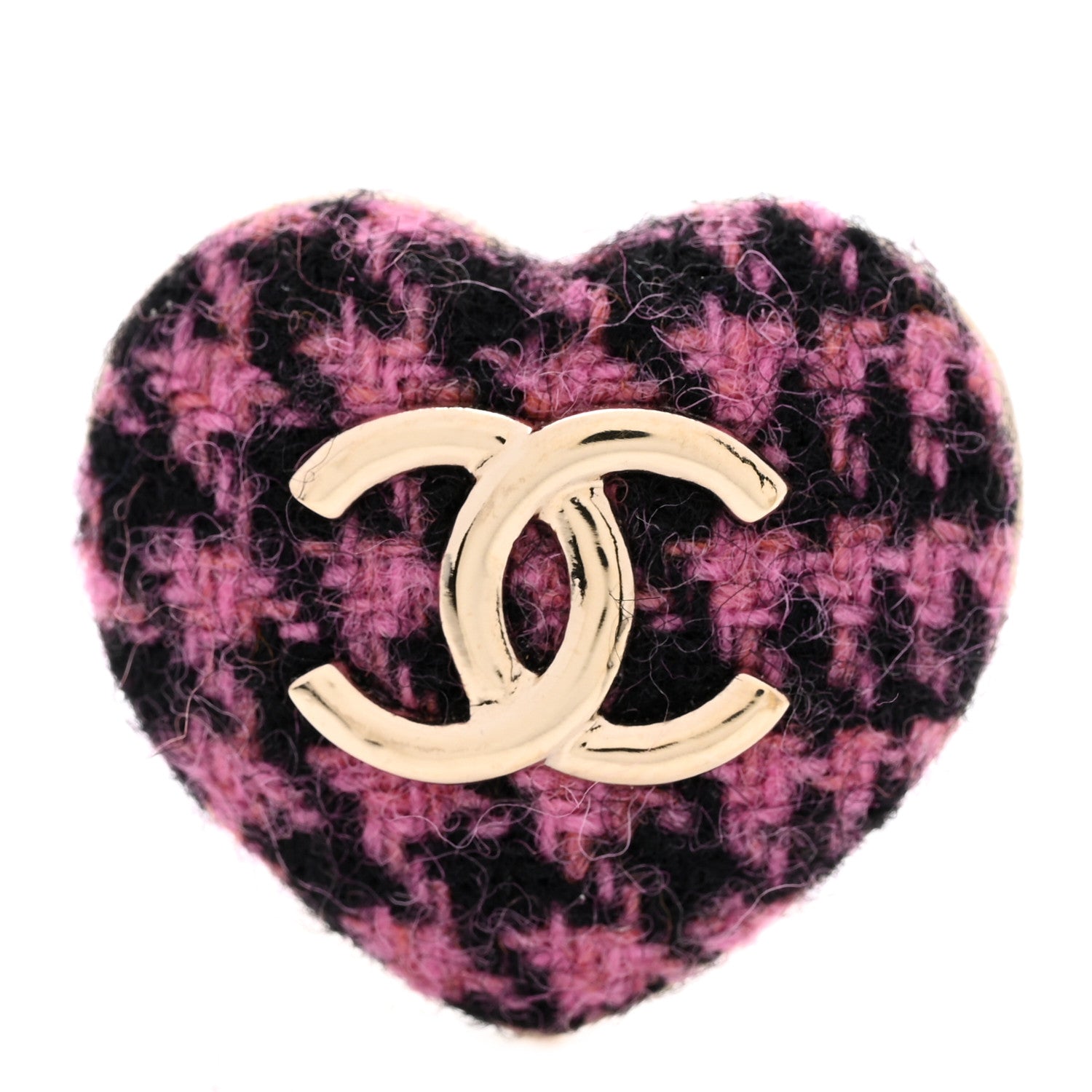 Chanel Tweed CC Heart Brooch Pink Black Gold 1 of 5