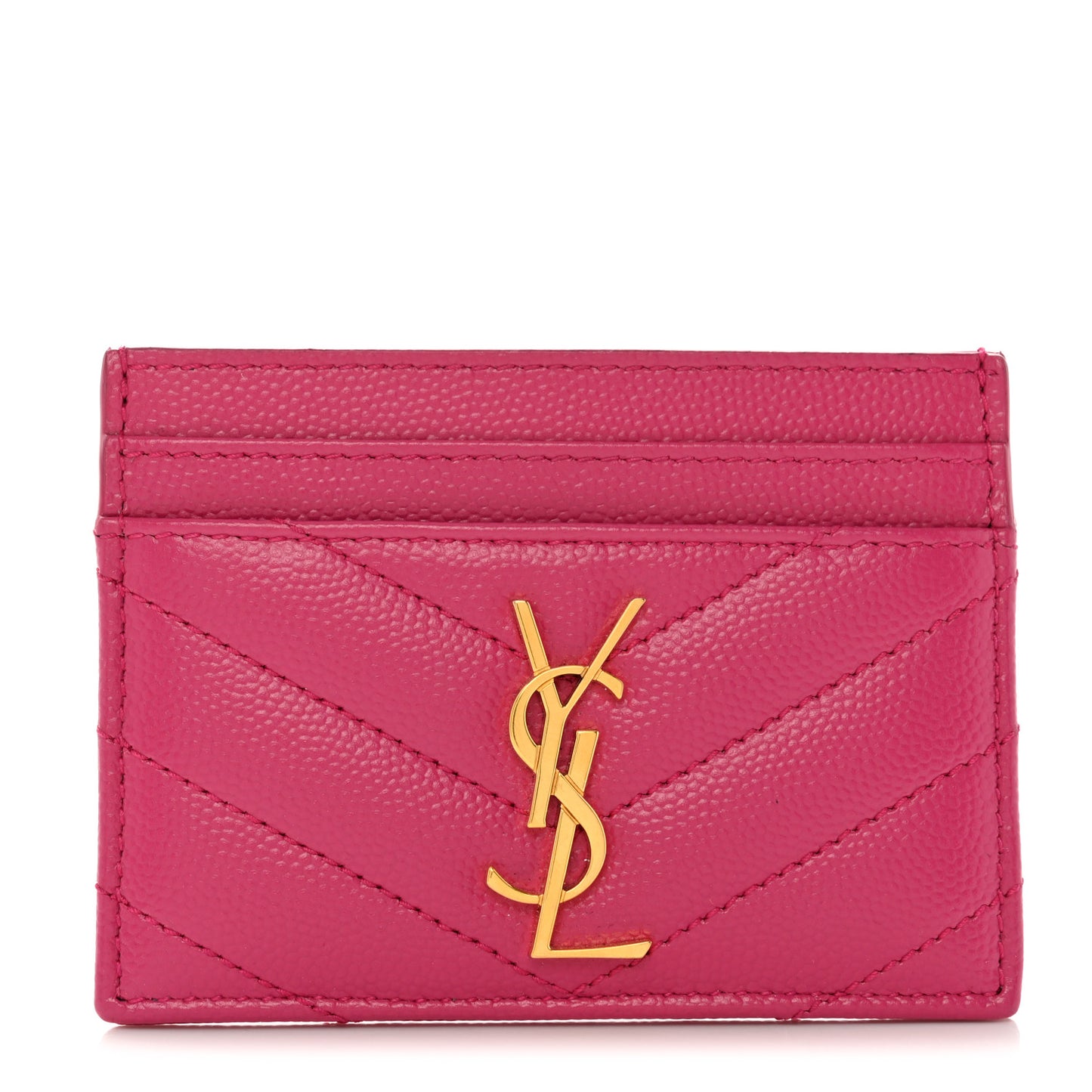 Grain De Poudre Matelasse Chevron Monogram Credit Card Case Fresh Fuxia