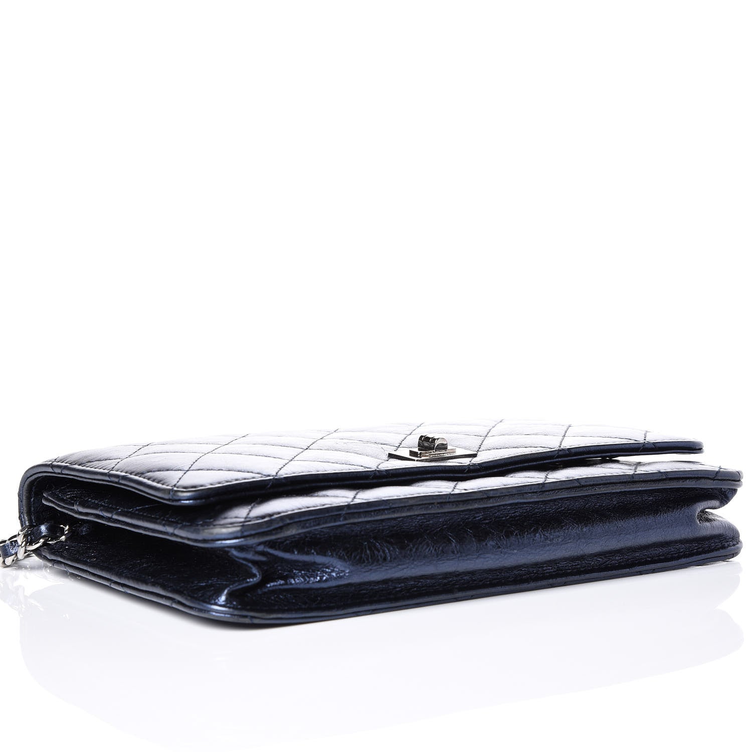 Chanel Metallic Lambskin Quilted Reissue Wallet On Chain WOC Blue 3 of 11