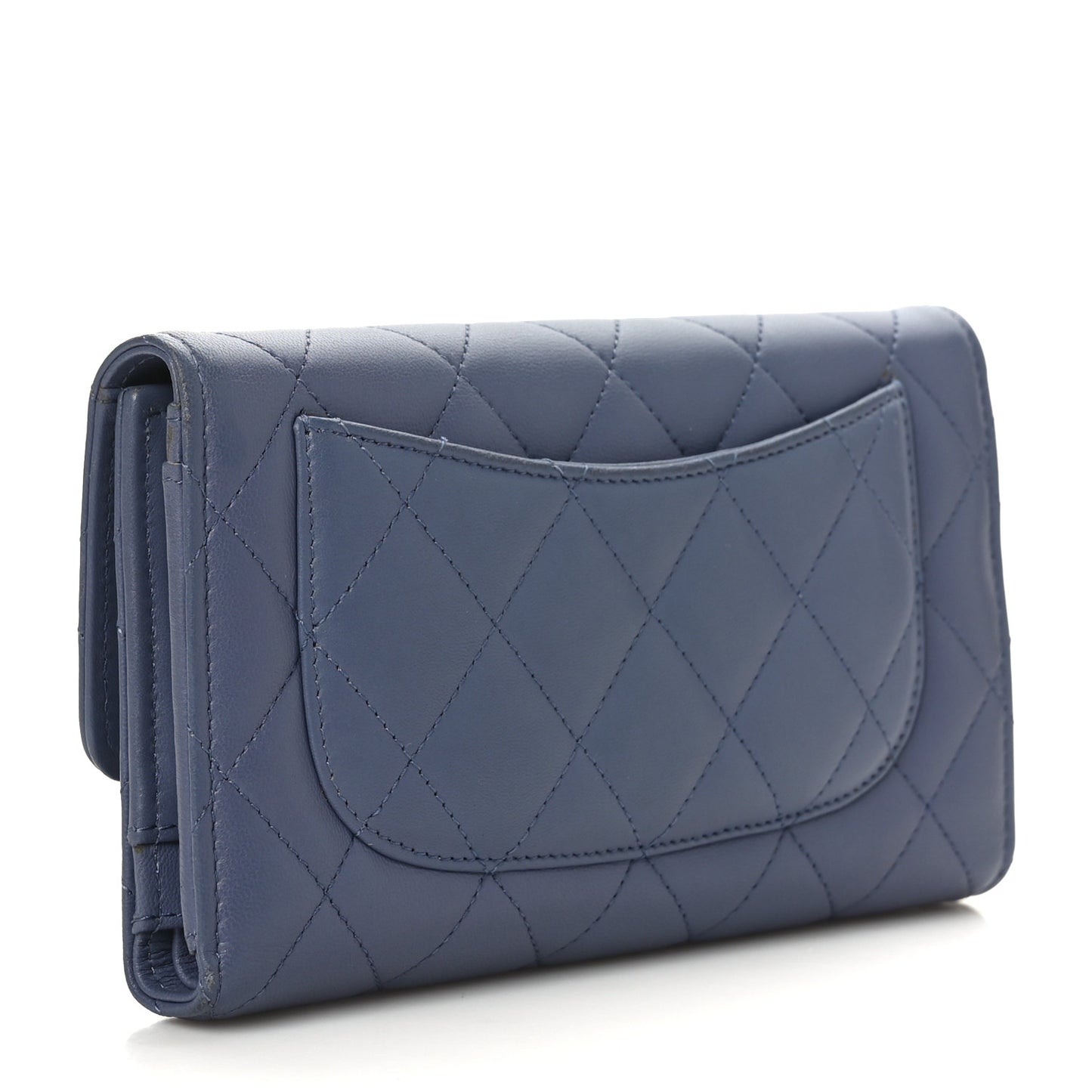 Lambskin Quilted Large Flap Wallet Blue