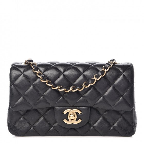 Lambskin Quilted Mini Rectangular Flap Black