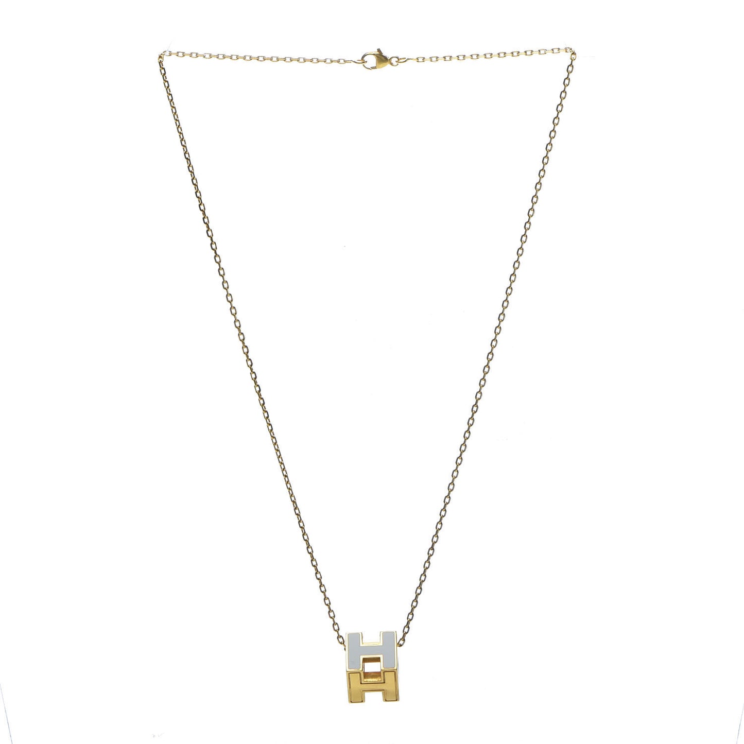 Gold Lacquered Cage d' Pendant Necklace White