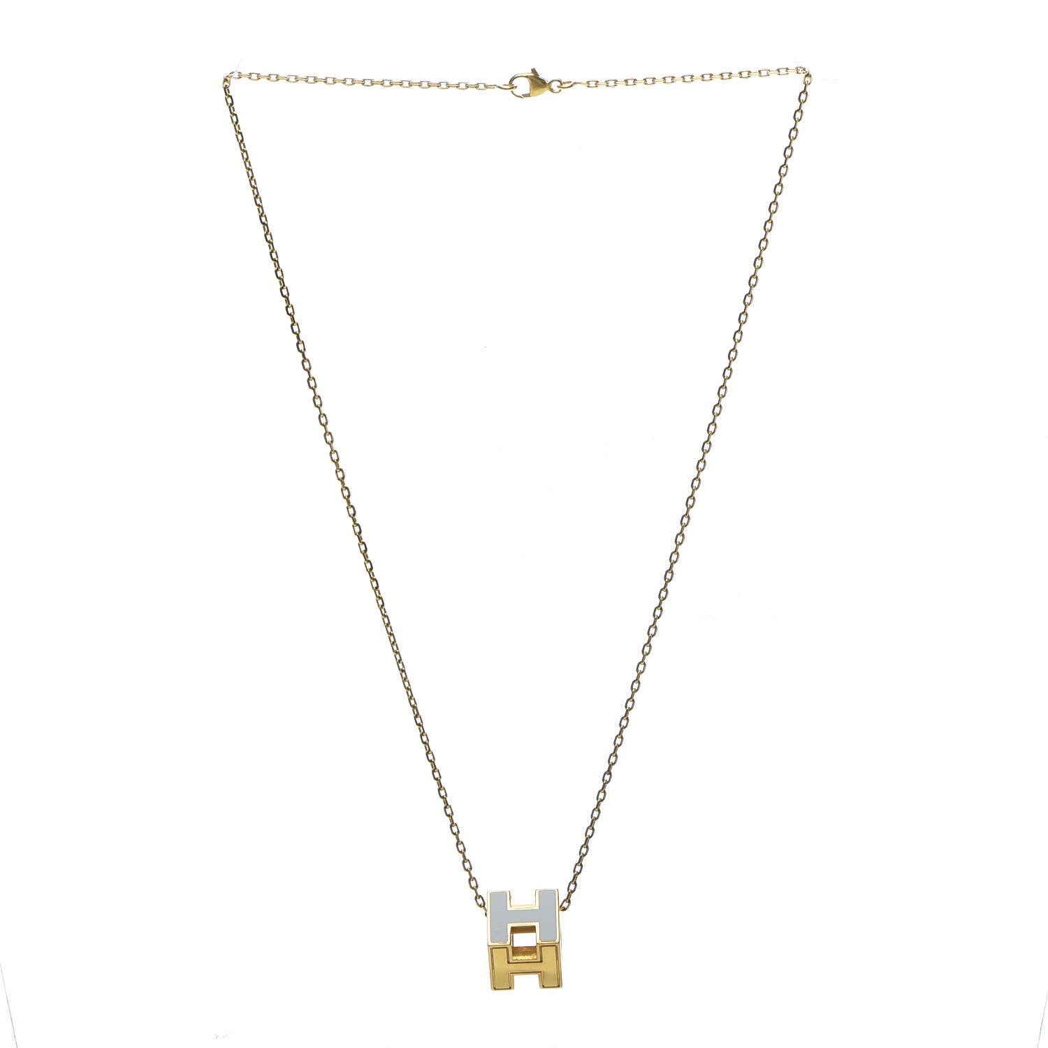 Hermes Gold Lacquered Cage d' Pendant Necklace White 3 of 5