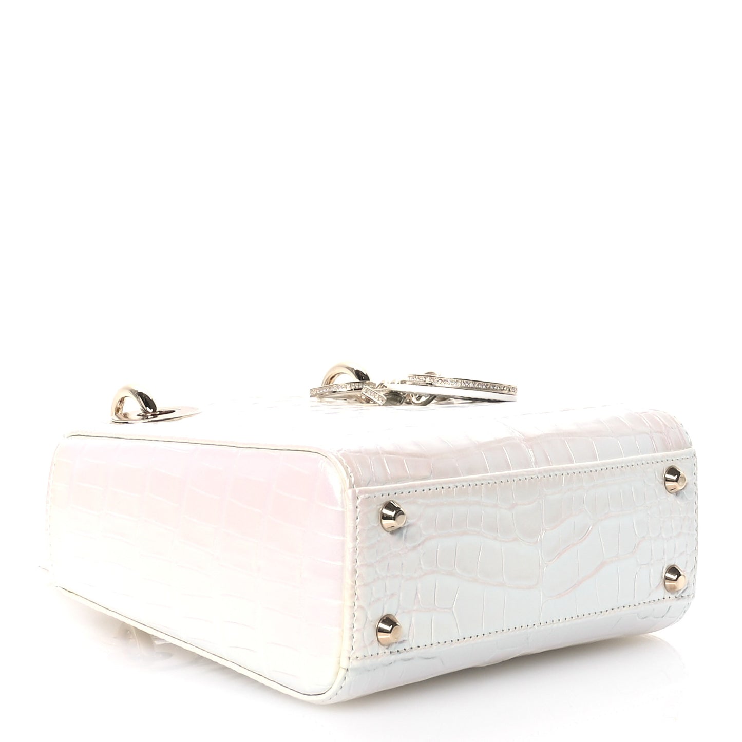Metallic Alligator Mini Lady Dior White