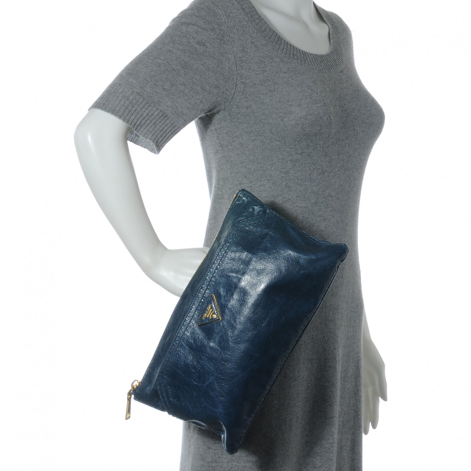 Prada Vitello Shine Pochette Clutch Denim 2 of 9