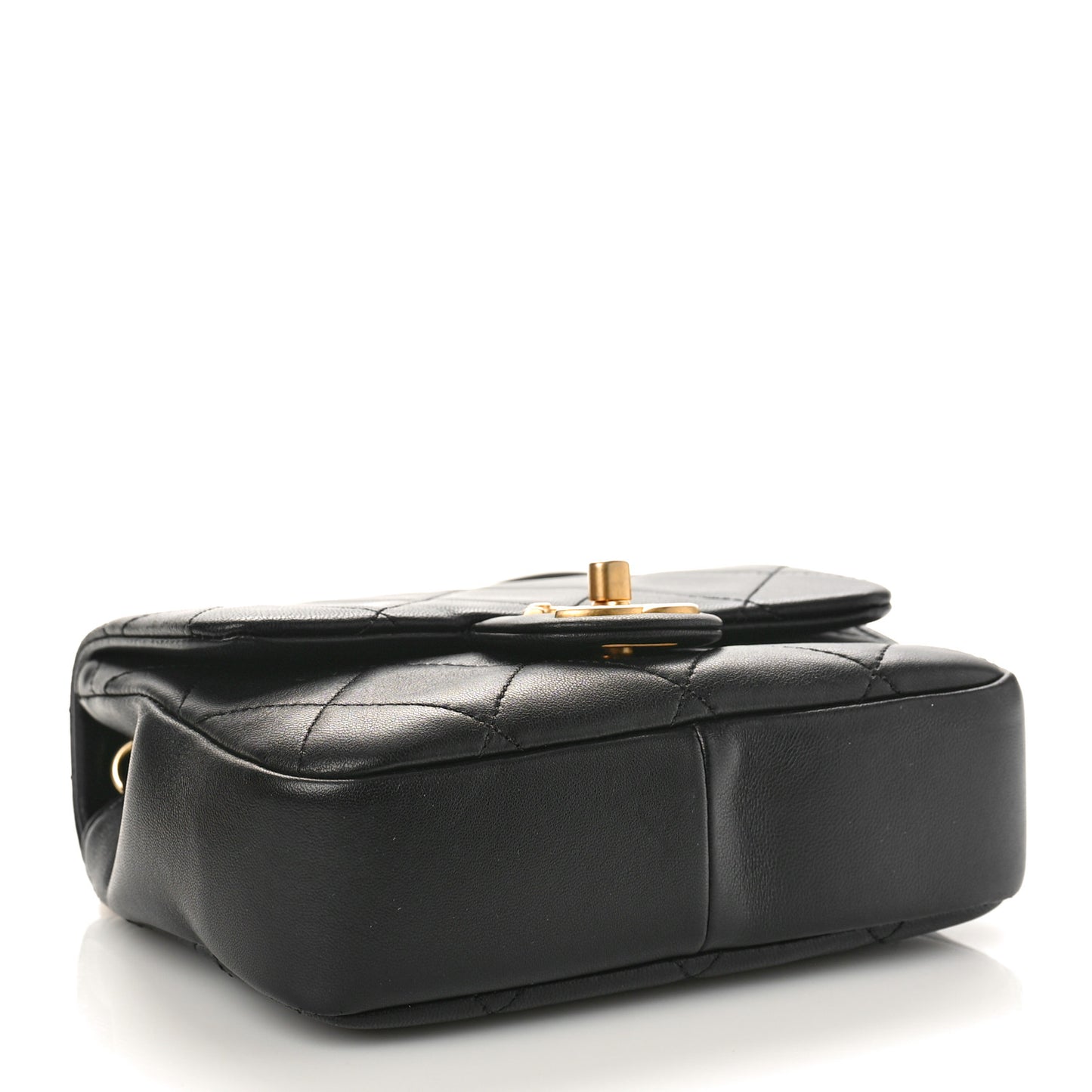 Lambskin Quilted Small Circular Handle Bag Black