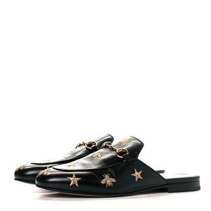 Gucci Goatskin Bee Star Embroidered Womens Princetown Slippers 39 Black 3 of 9