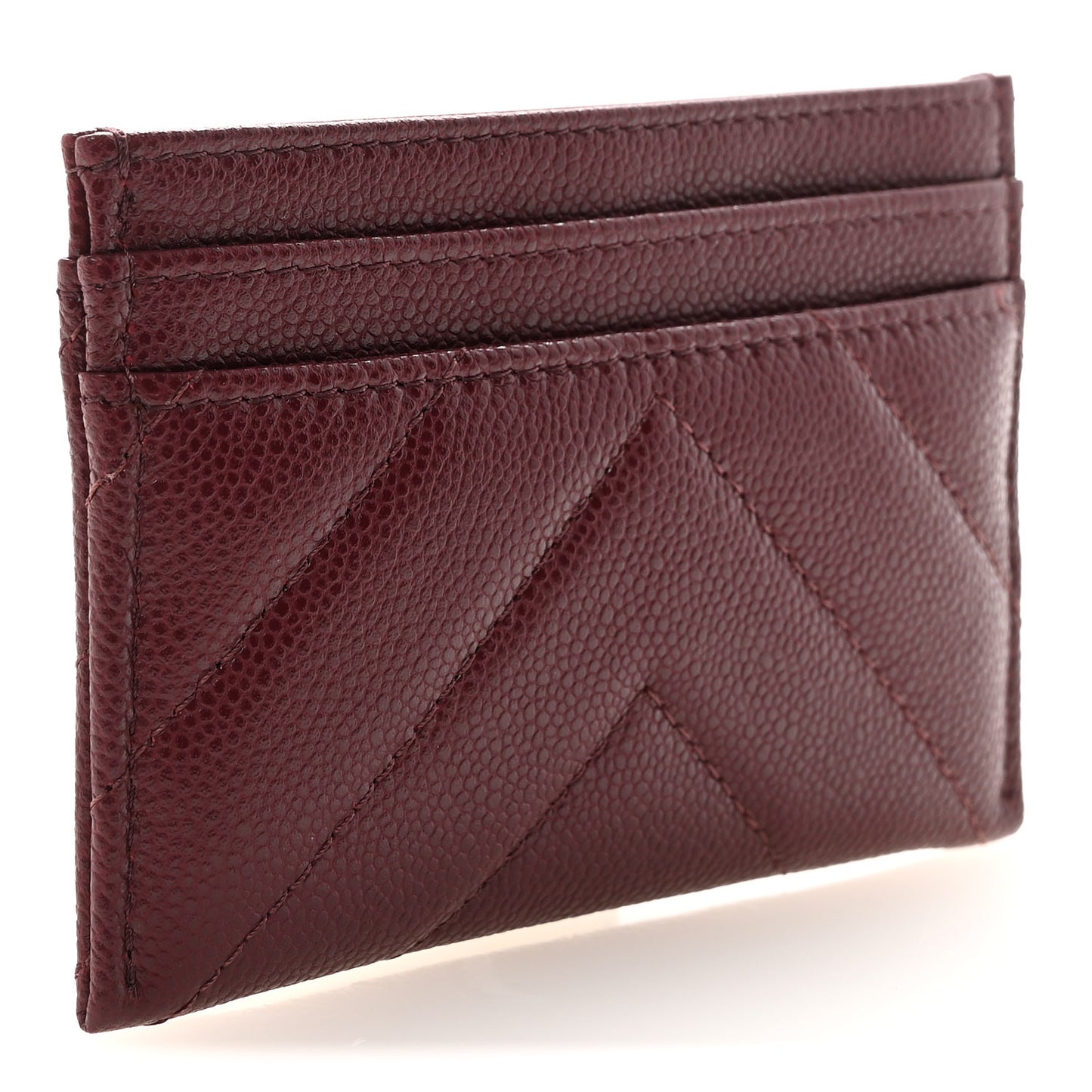 Caviar Chevron Quilted Card Holder Dark Burgundy
