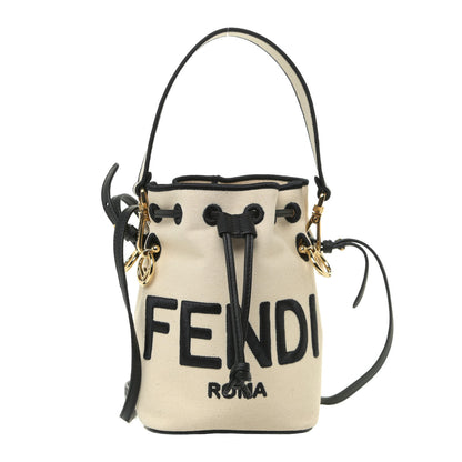 Fendi Canvas Vitello Grace F is Fendi Logo Embroidered Mini Mon Tresor Bucket Bag Grezzo Black 1 of 12
