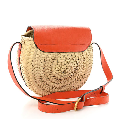 Chloe Grained Calfskin Palm Woven Small Marcie Basket Saddle Rusted Orange 3 of 9