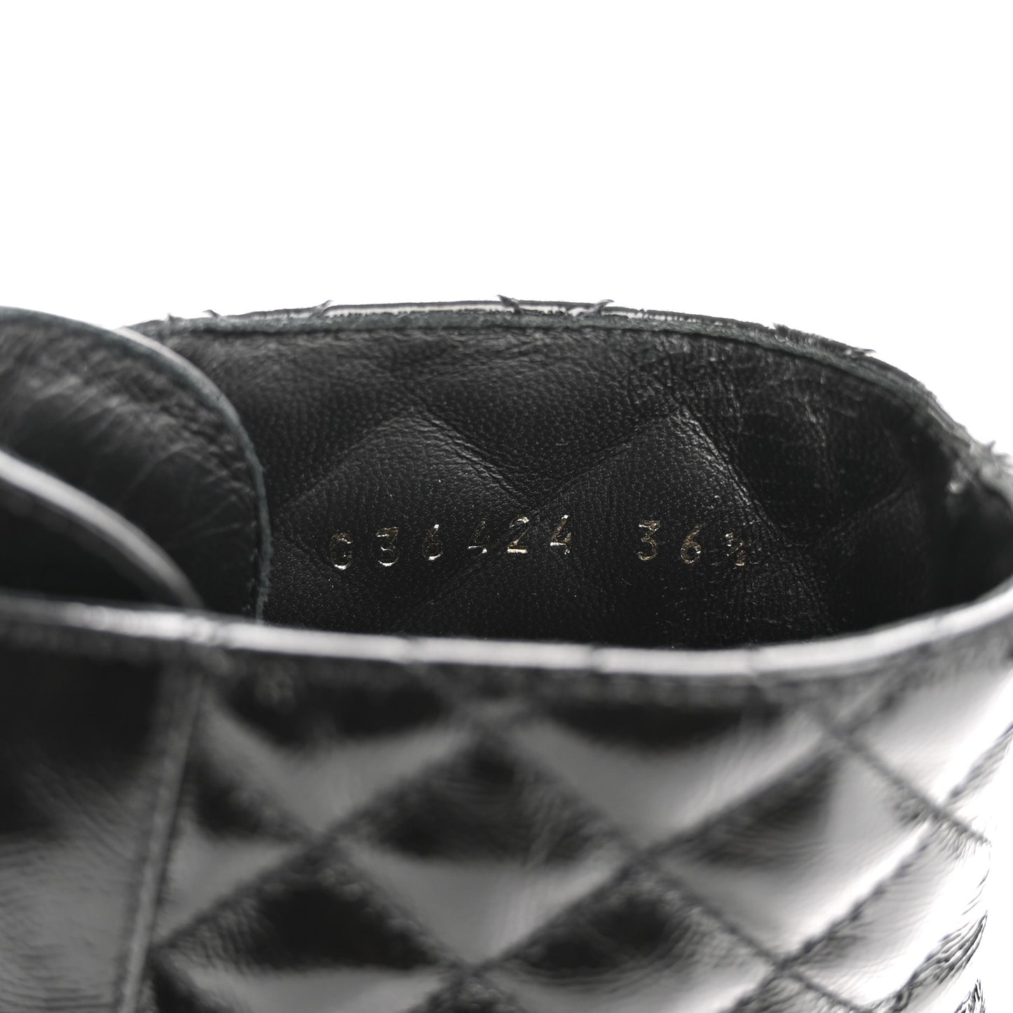 Shiny Goatskin Calfskin Quilted Lace Up Combat Boots 36.5 Black