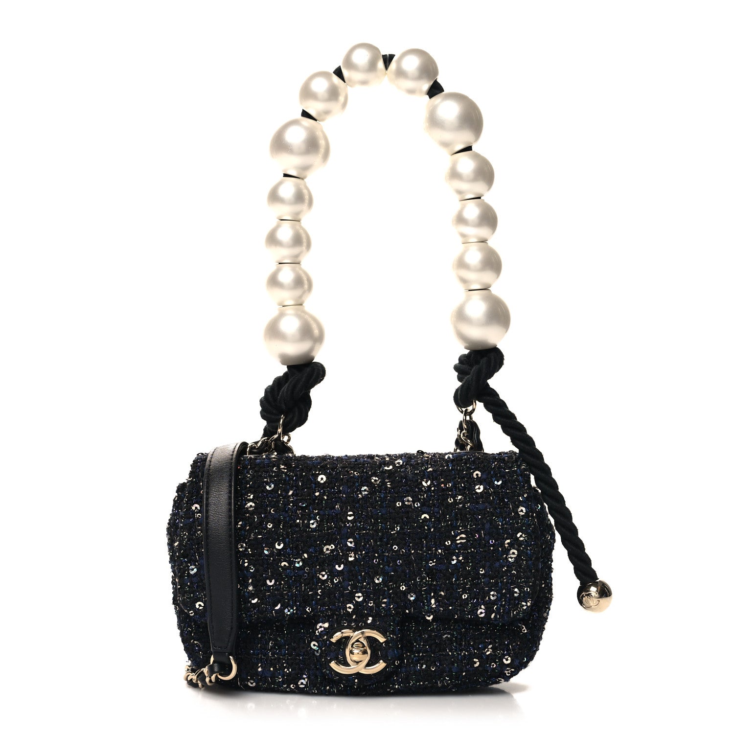 Chanel Tweed Mini Pearl Handle Flap Black Ecru 1 of 10