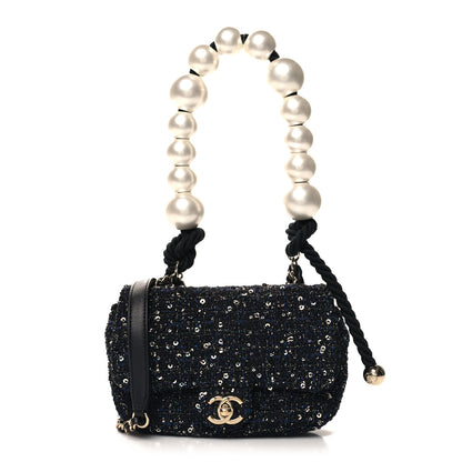 Chanel Tweed Mini Pearl Handle Flap Black Ecru 1 of 10