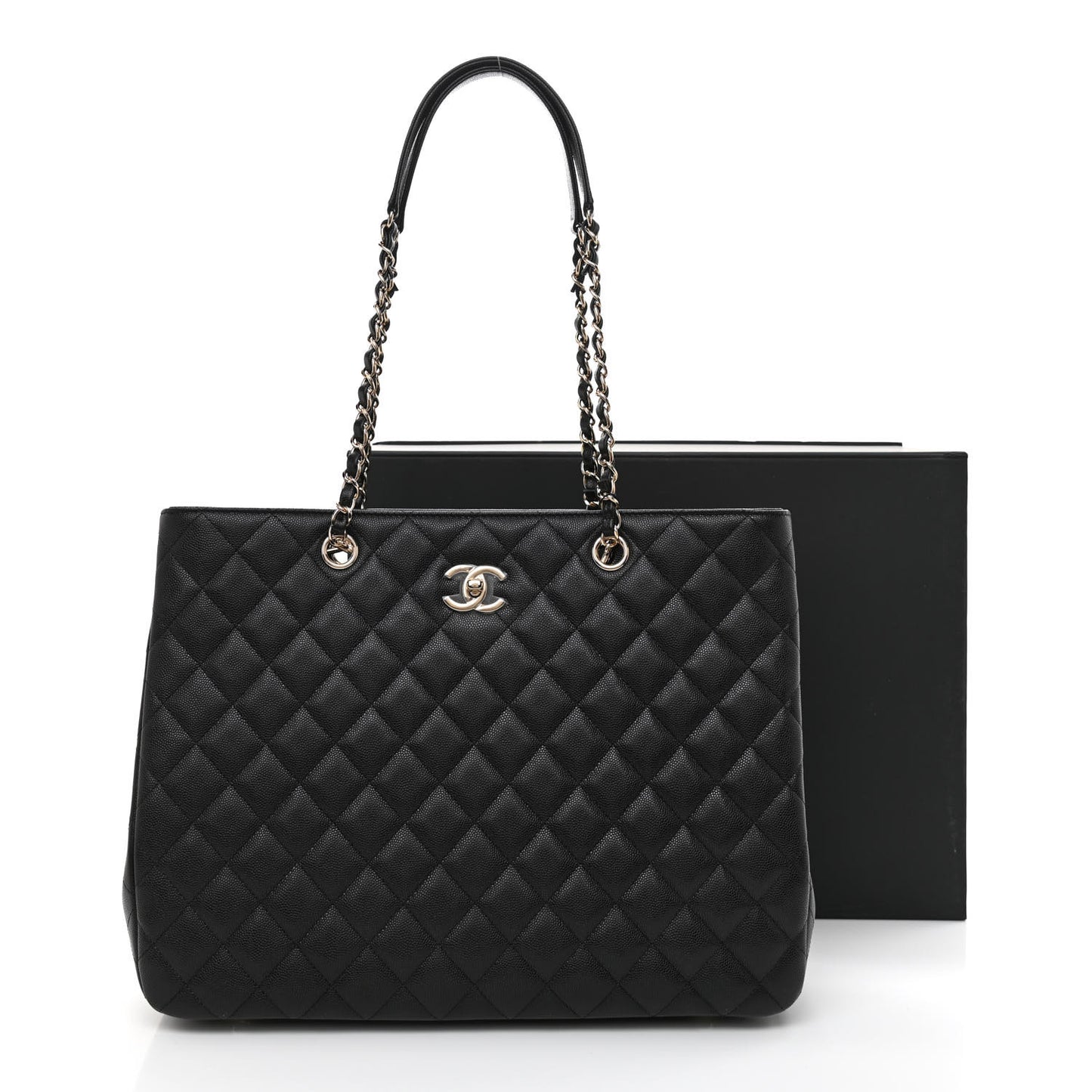 Caviar Quilted Large Shopping Tote Black