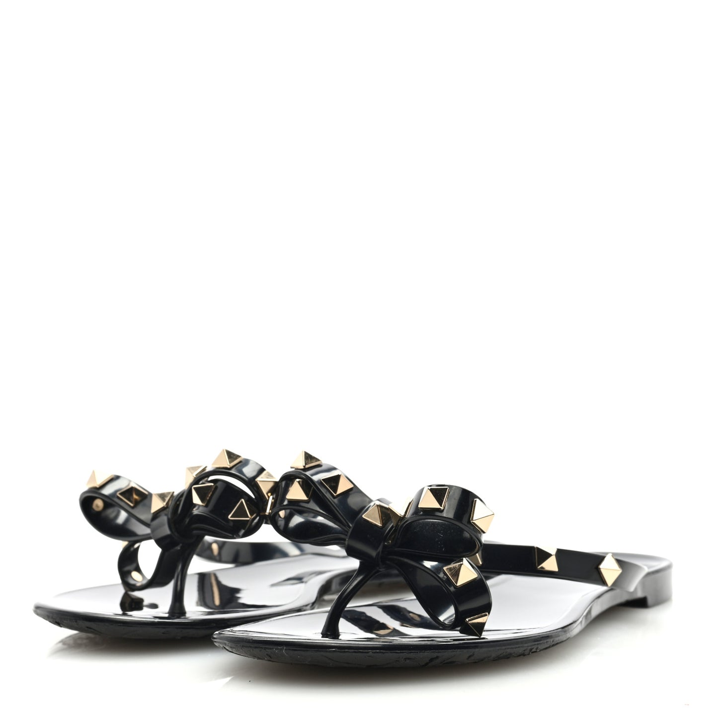 PVC Jelly Rockstud Bow Thong Sandals 37 Black