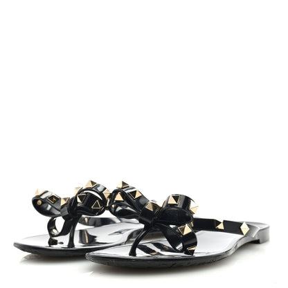 Valentino Garavani PVC Jelly Rockstud Bow Thong Sandals 37 Black 2 of 7