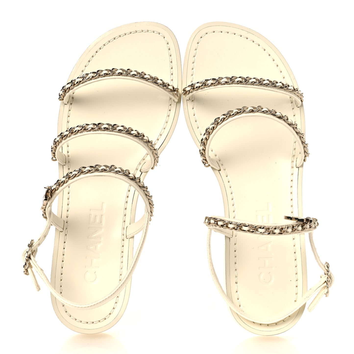 Lambskin CC Chain Flat Sandals 38 Ivory