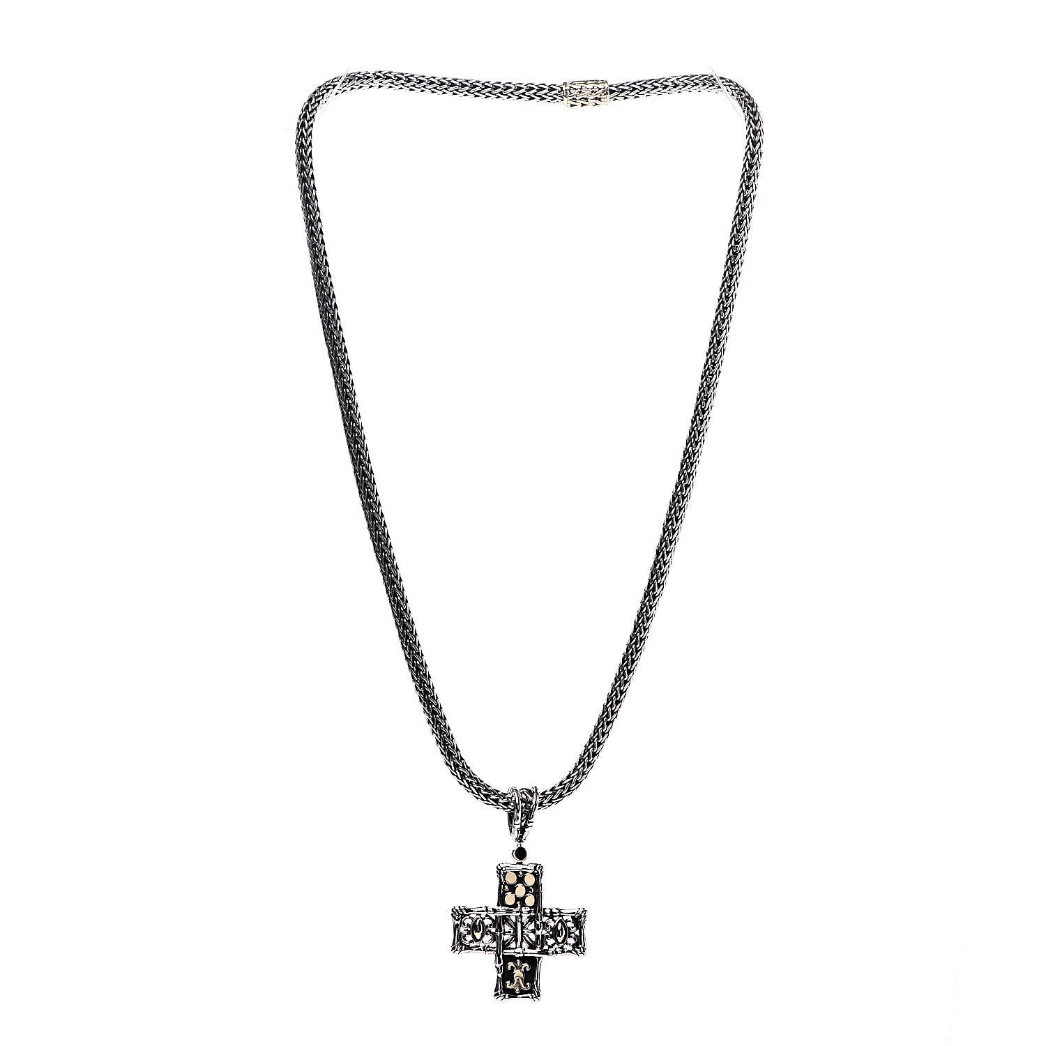 John Hardy Sterling Silver 18K Yellow Gold Cross Pendant Necklace 3 of 6