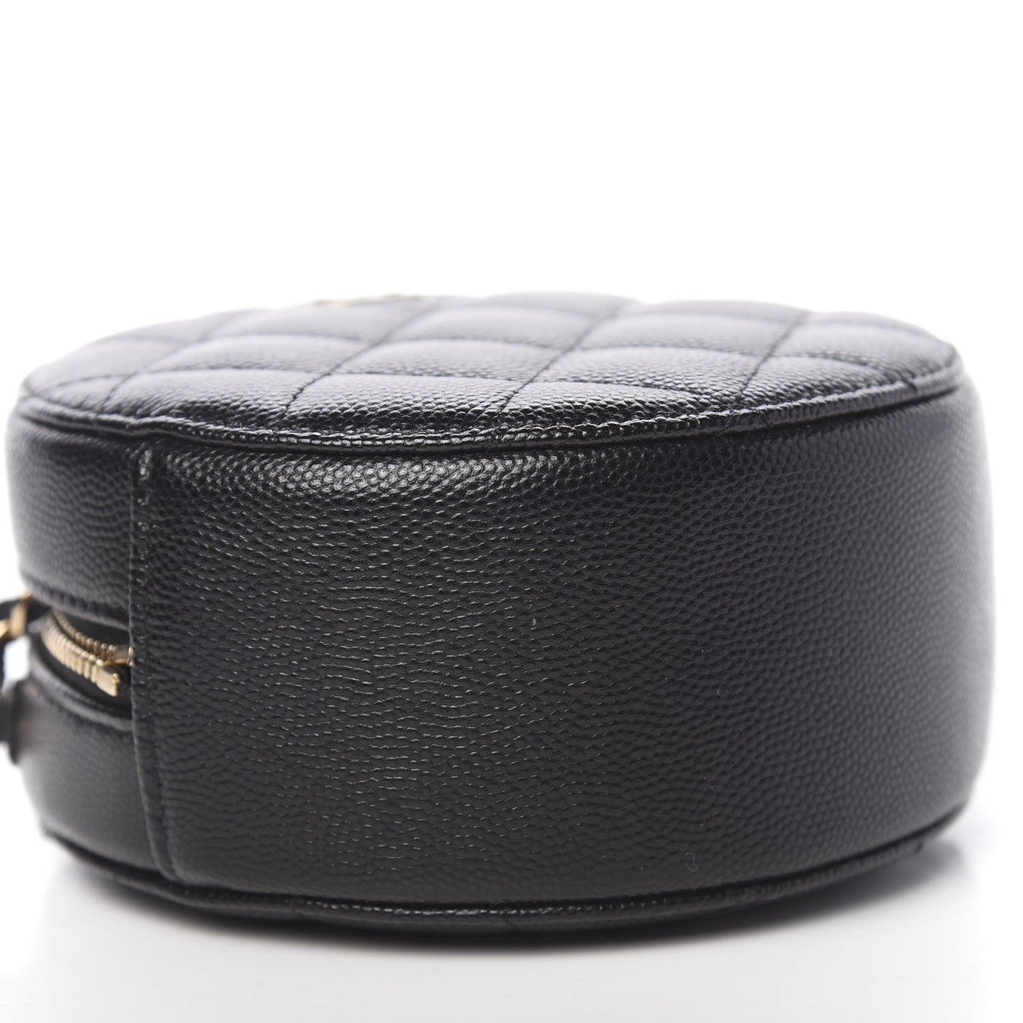 Caviar Quilted Round Clutch With Chain Black