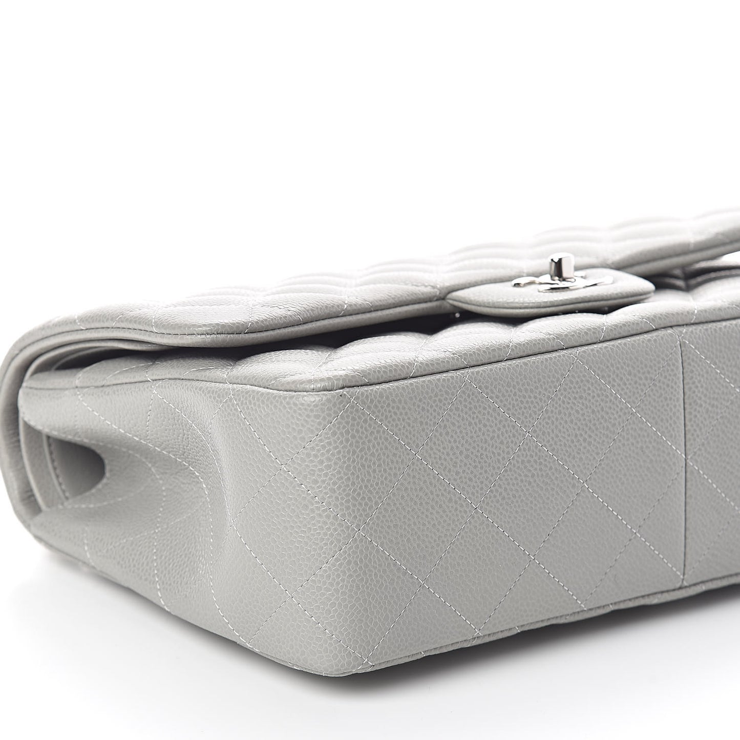 Caviar Quilted Jumbo Double Flap Light Grey