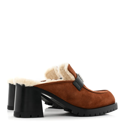 Hermes Suede Goatskin Woolskin Flore 60 Mules 39.5 Brun Amourette Ecru 4 of 10