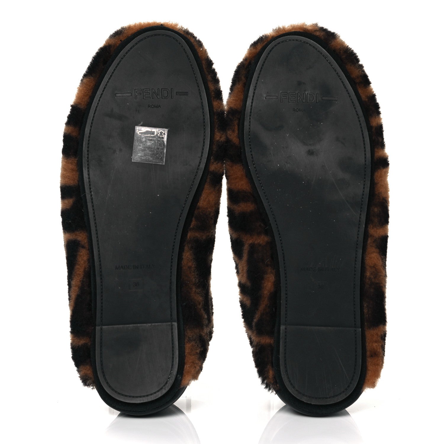 Fendi Shearling Nappa FF Slippers 36 Tobacco Black 5 of 7
