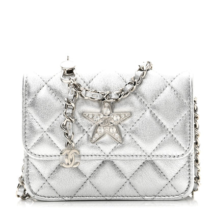 Chanel Metallic Lambskin Crystal Quilted Star Chain Belt Bag Silver 1 of 8