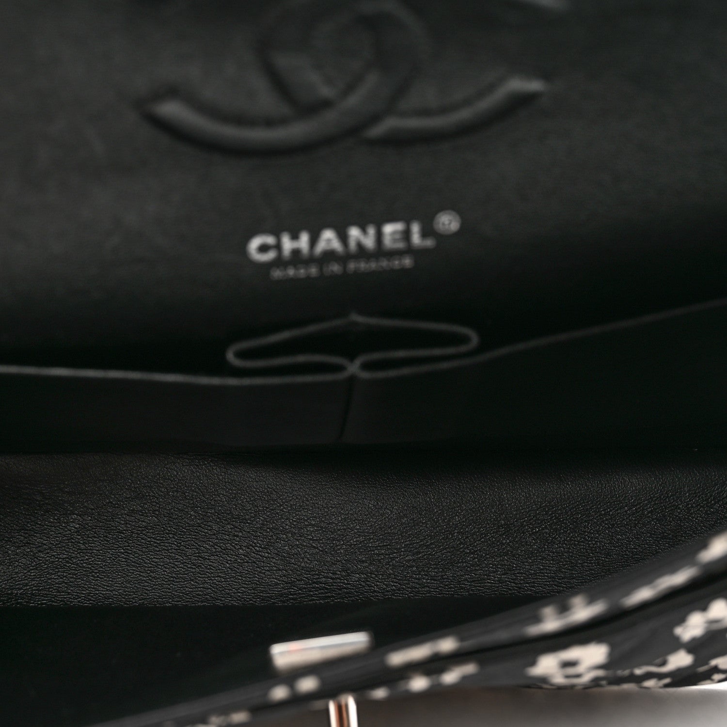 Chanel Canvas Floral Printed Quilted Medium Double Flap Black White 4 of 8