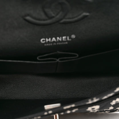 Chanel Canvas Floral Printed Quilted Medium Double Flap Black White 4 of 8