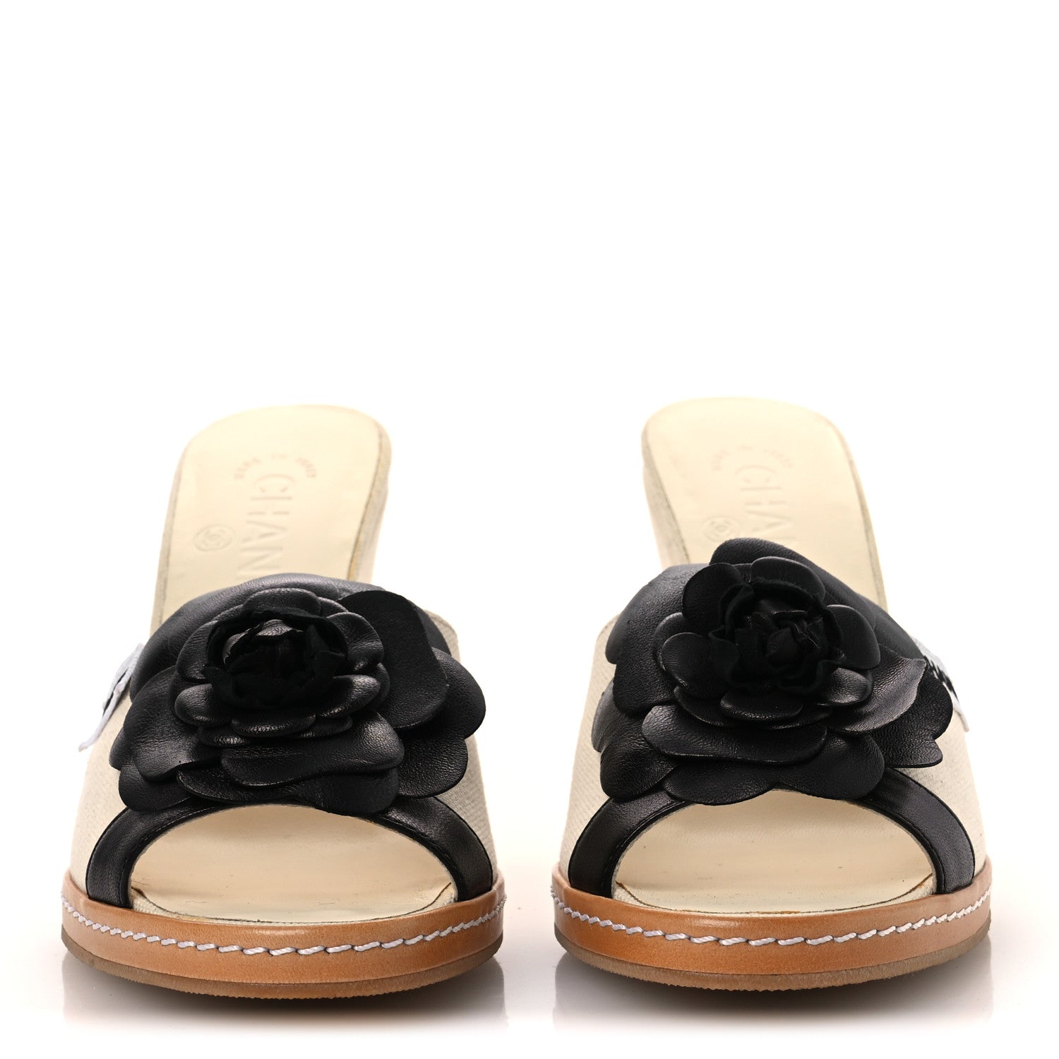 Chanel Canvas Camellia Wedge Sandals 38.5 Off White 38.5 Off White 3 of 12