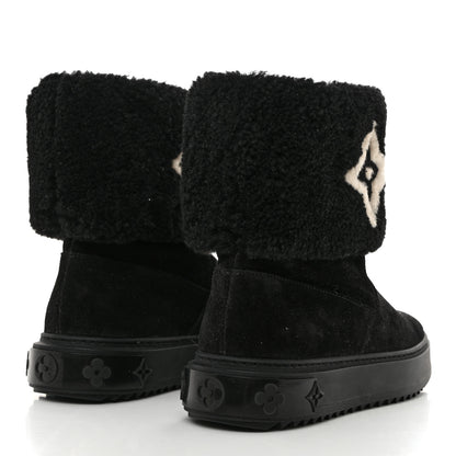Louis Vuitton Suede Calfskin Shearling Snowdrop Flat Ankle Boot 36 Black 5 of 10
