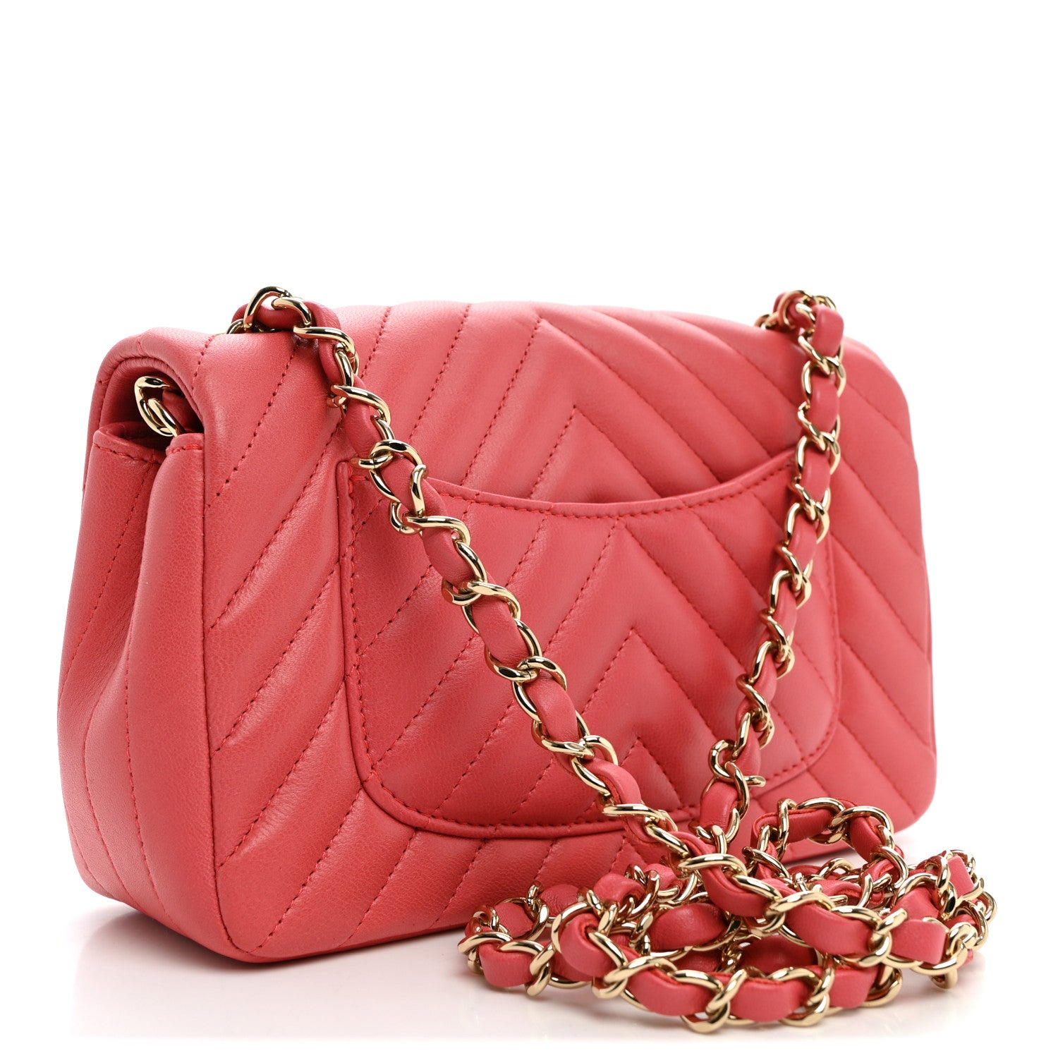 Chanel Lambskin Chevron Quilted Mini Rectangular Flap Pink 3 of 10