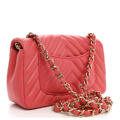 Chanel Lambskin Chevron Quilted Mini Rectangular Flap Pink 3 of 10