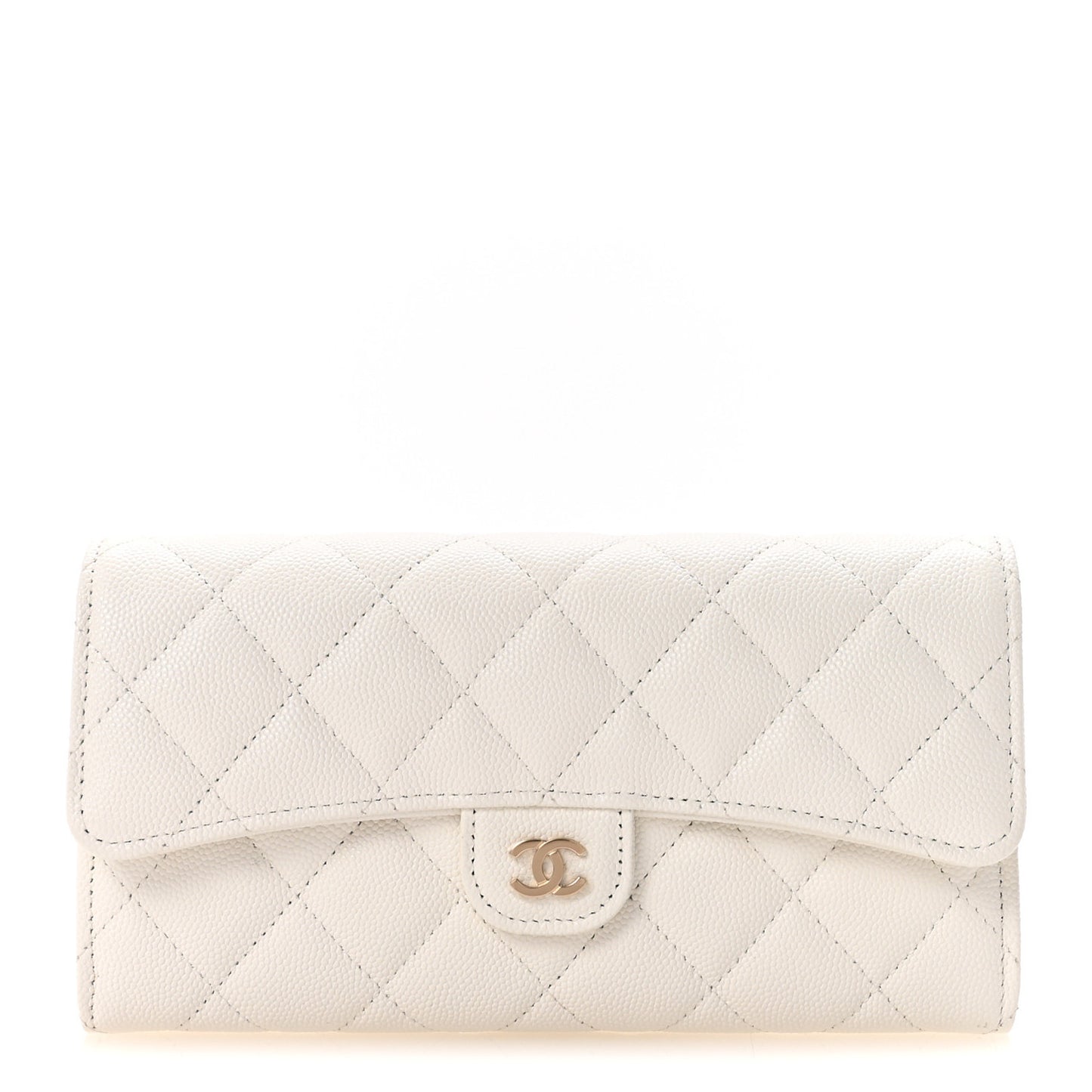 Caviar Quilted Large Gusset Flap Wallet White