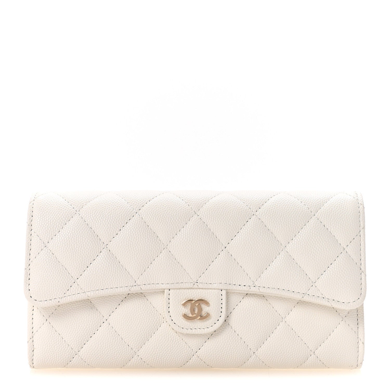 Chanel Caviar Quilted Large Gusset Flap Wallet White 1 of 9