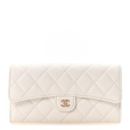 Chanel Caviar Quilted Large Gusset Flap Wallet White 1 of 9