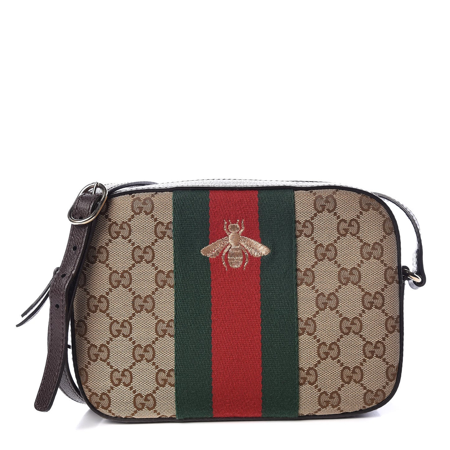 GG Supreme Monogram Web Small Webby Bee Shoulder Bag Dark Brown