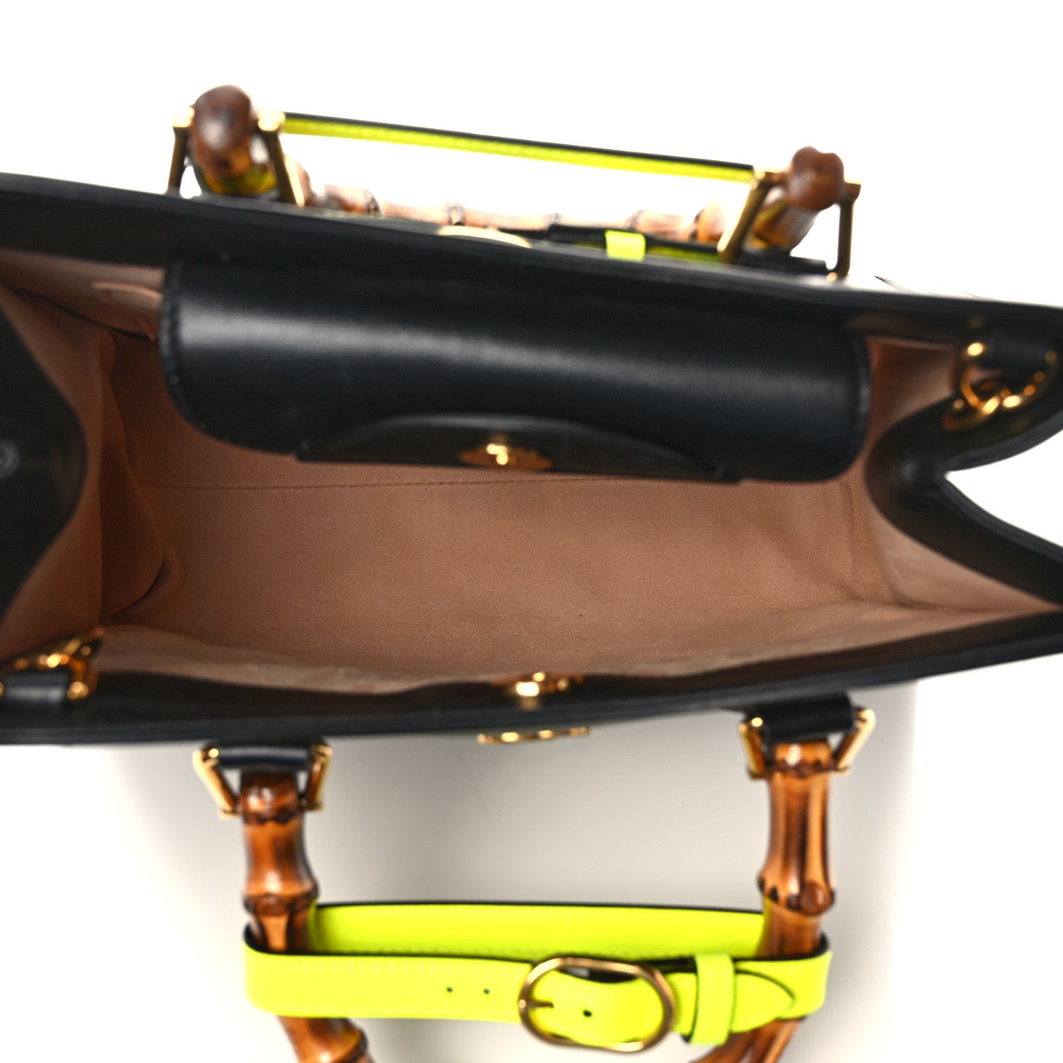 Gucci Calfskin Small Diana Tote Bag Black Yellow Fluo 5 of 9