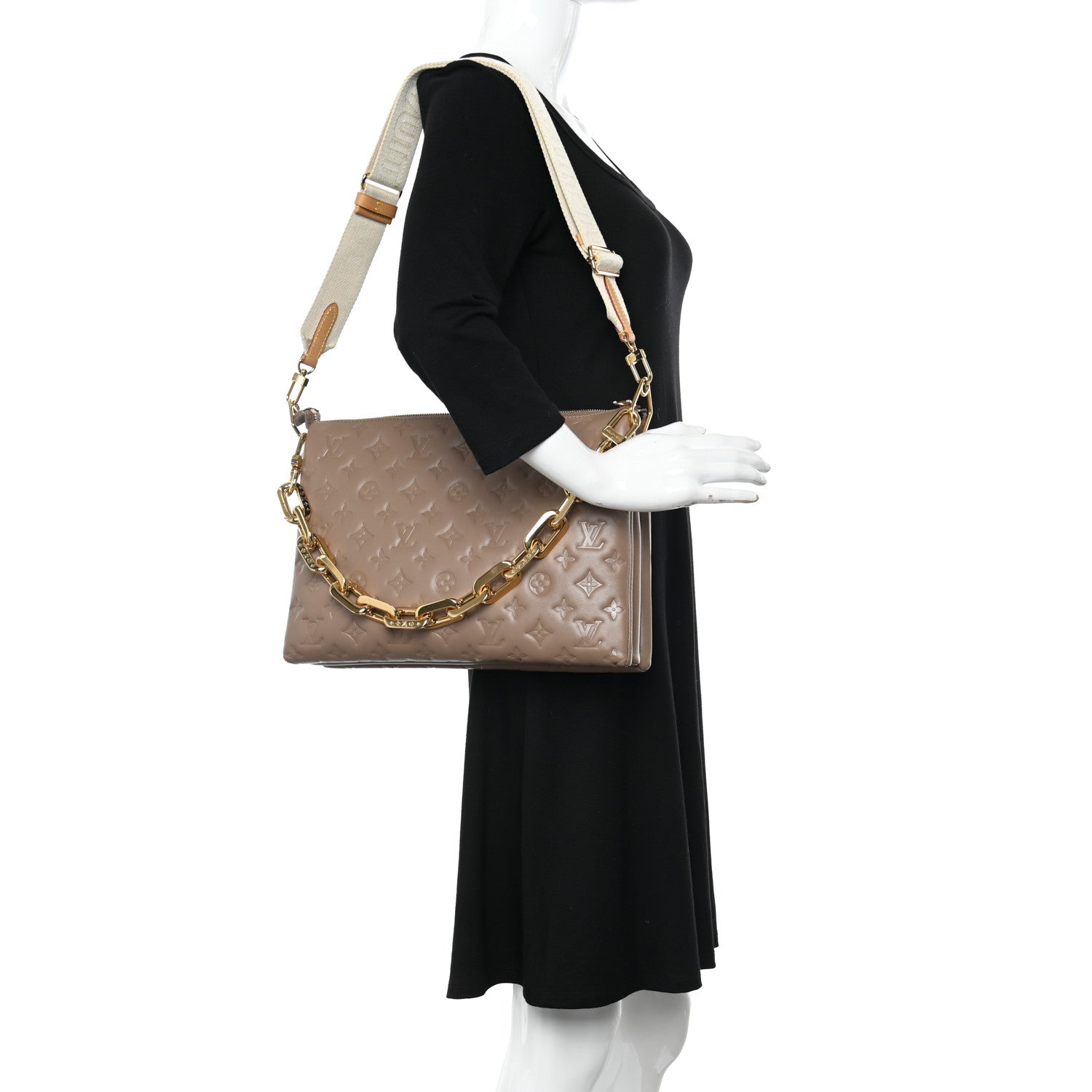 Louis Vuitton Lambskin Embossed Monogram Coussin MM Taupe 2 of 11