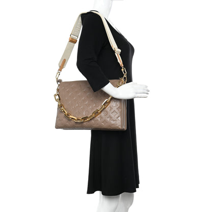 Louis Vuitton Lambskin Embossed Monogram Coussin MM Taupe 2 of 11