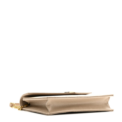 Saint Laurent Grain De Poudre Matelasse Chevron Monogram Envelope Chain Wallet Dark Beige 4 of 9